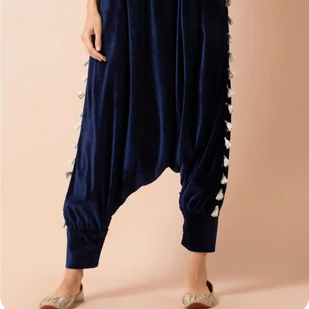 Blue velvet dhoti/harem pants